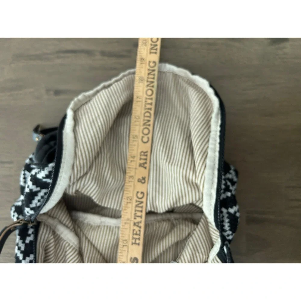 Steve Madden Black White Chevron Woven Backpack Zig Zag Cotton Faux Leather Trim